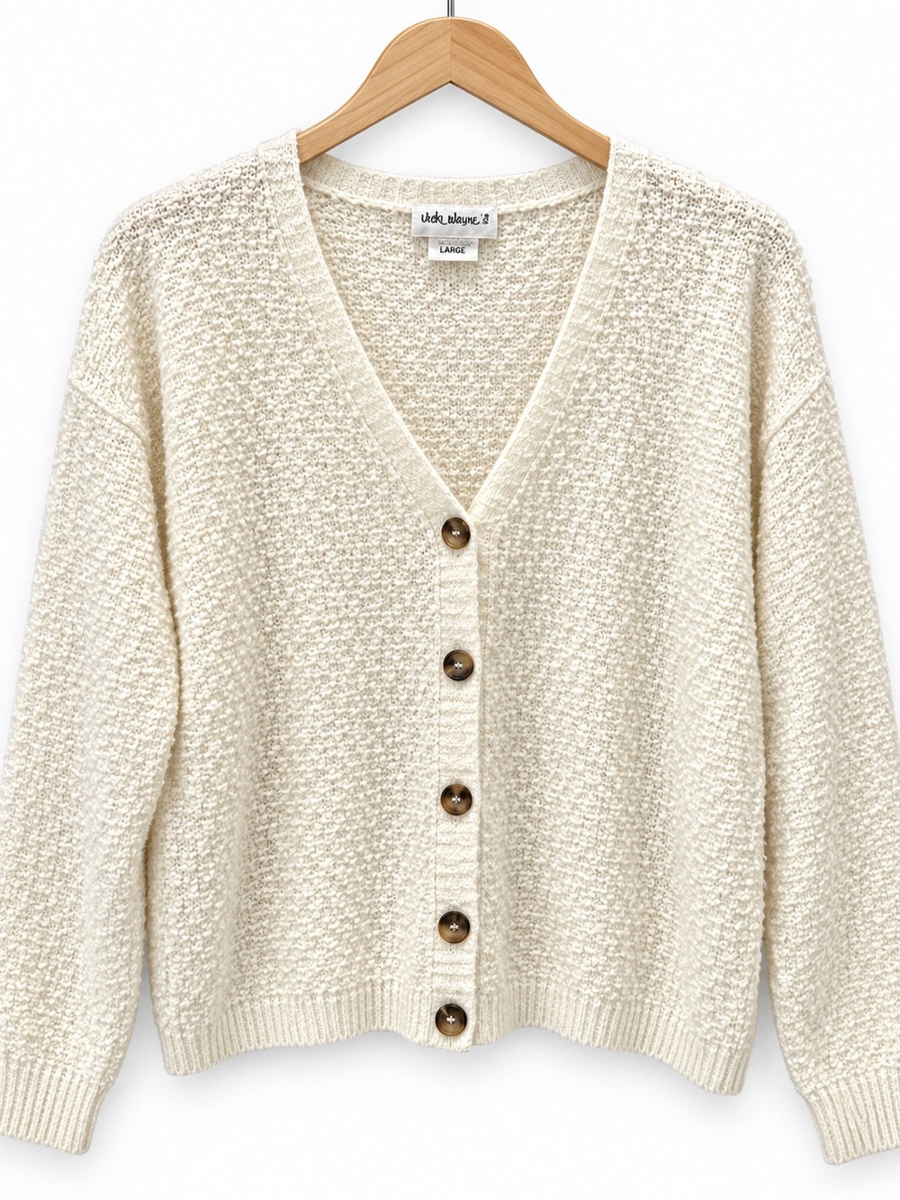 Vicki Wayne’s Large Ivory Textured Knit Button Front Cardigan